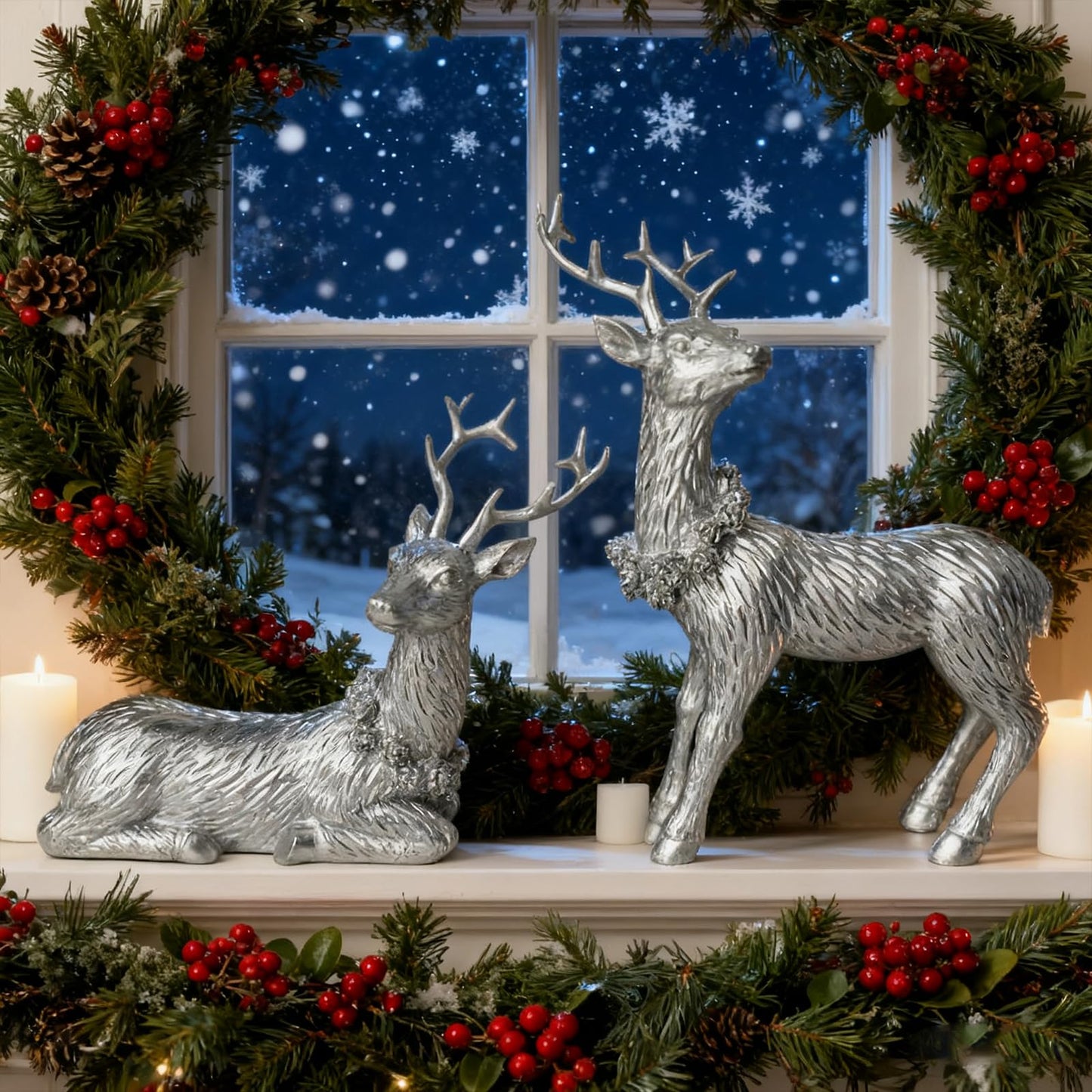 2 Pcs of Pine Cone Deer Resin Ornaments, Christmas Deer Ornament, Elk Ornament, Home Decor,Perfect, to Enhance The Festive Atmosphere (Silver)