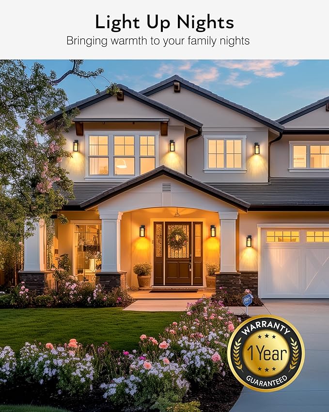 VIANIS Large Exterior Lighting Fixtures Wall Mount for House, Black Dusk to Dawn Porch Lights Outdoor with Integrated 10W LED Light Source Crystal Bubble Glass, 2 Packs Outdoor Wall Sconces Lantern