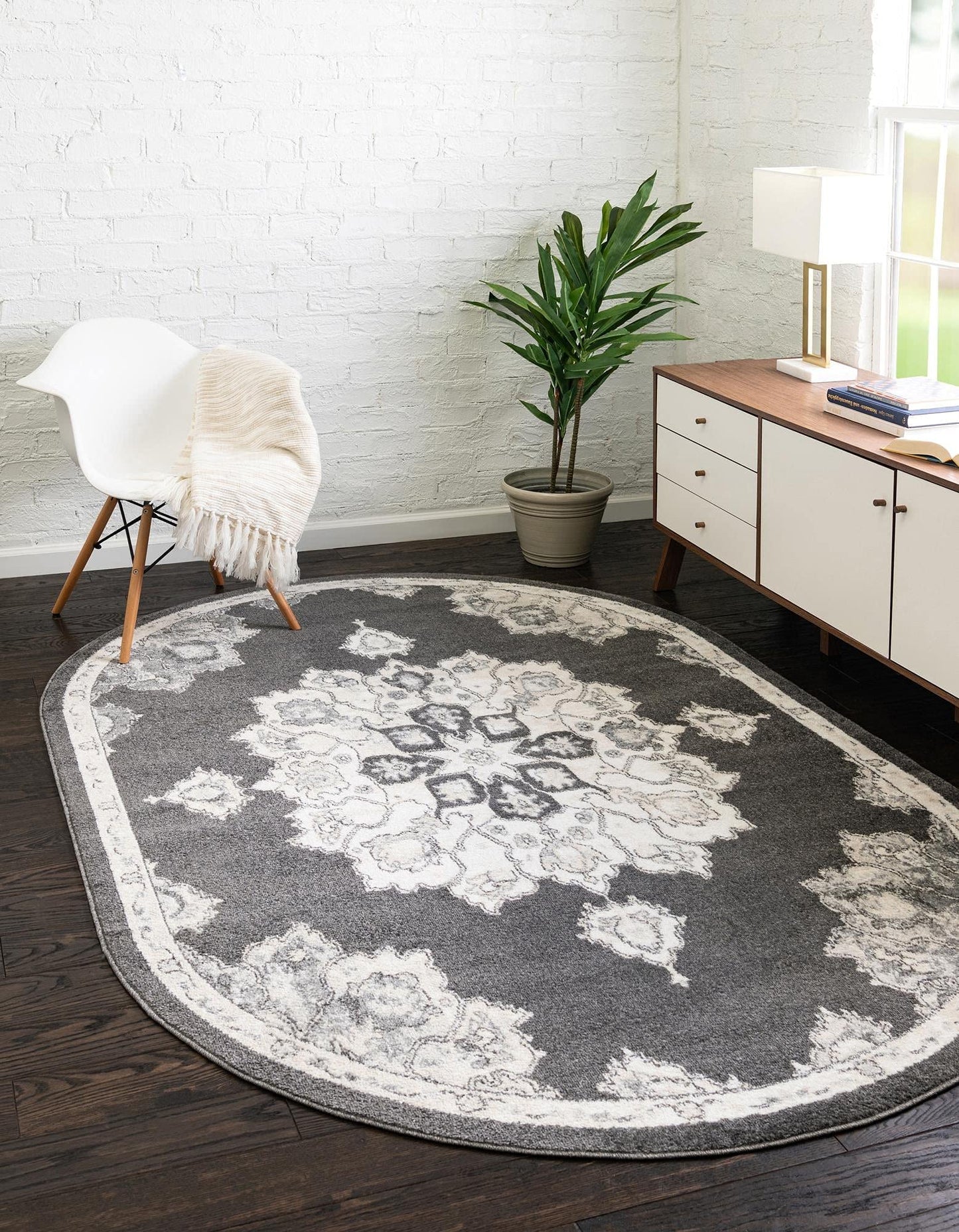 Unique Loom Parker Collection Area Rug - Kokulu (4' x 6' Oval, Charcoal/ Gray)