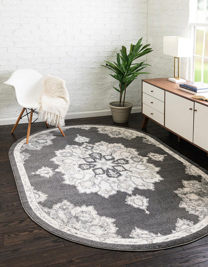 Unique Loom Parker Collection Area Rug - Kokulu (4' x 6' Oval, Charcoal/ Gray)