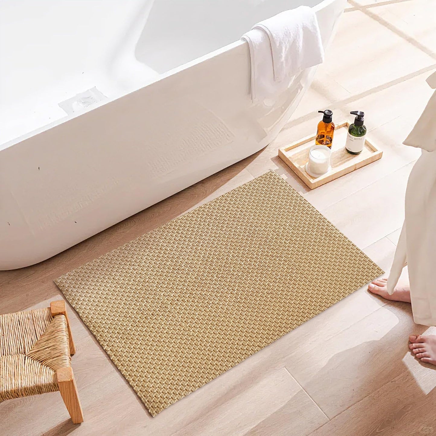 HAPACE Braided Rug Faux Jute Entryway Rug 2' x 3' Non-Slip Backing Machine Washable Natural Boho Stain-Resistant Area Rugs for Bathroom, Living Room, Doormat, Farmhouse, Laundry, Kitchen Light Brown