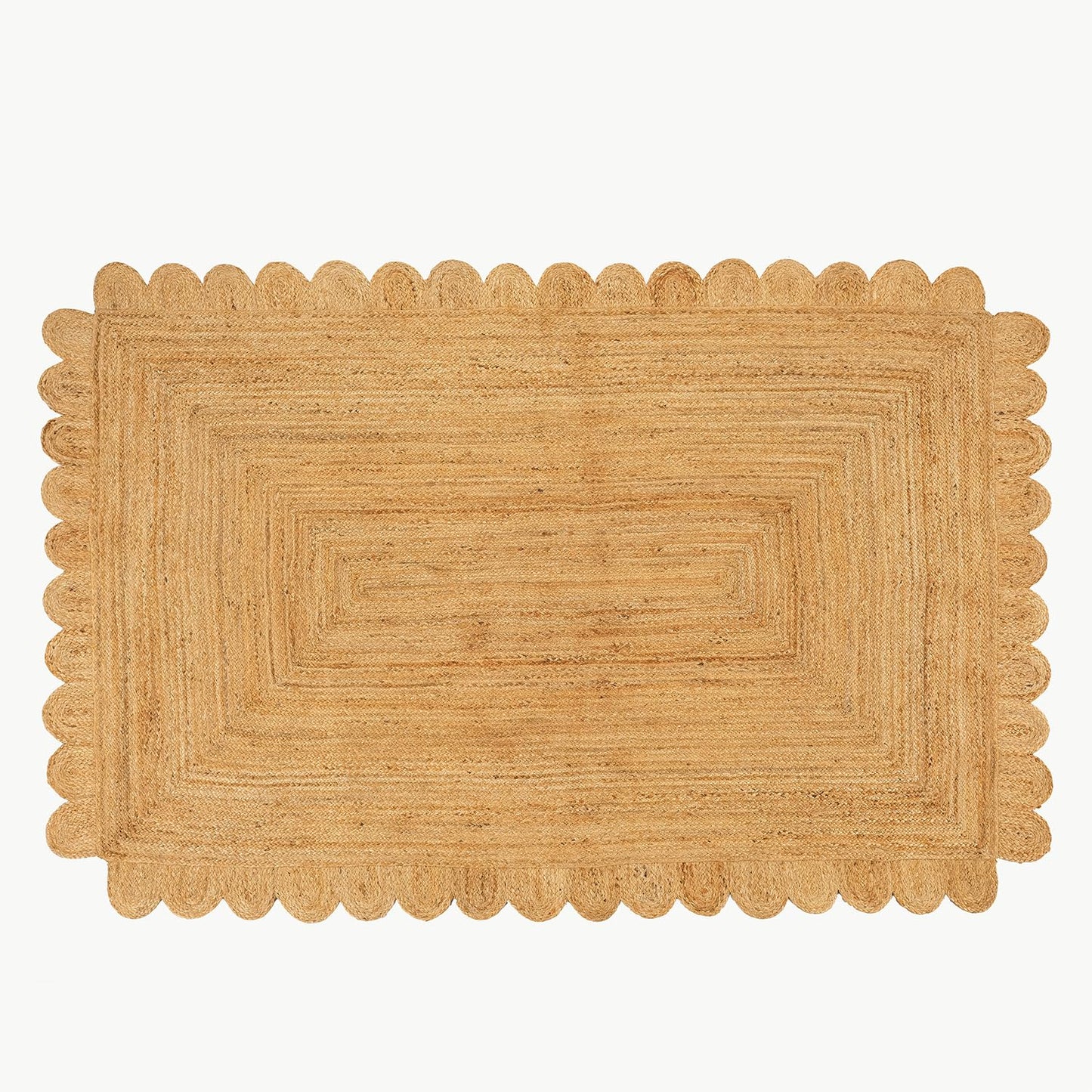 GRUHUM Scalloped Jute Area Rug 4'x6' ft Natural Fiber Rectangular Handwoven Boho Reversible Farmhouse Soft Braided Rustic Vintage Rug Indoor Ecofriendly Livingroom Bedroom Kitchen Hallways Enterways