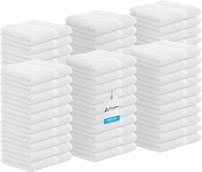 Avalon Towels Cotton Washcloths – Size 12x12 Inches, 100% Ring Spun Cotton