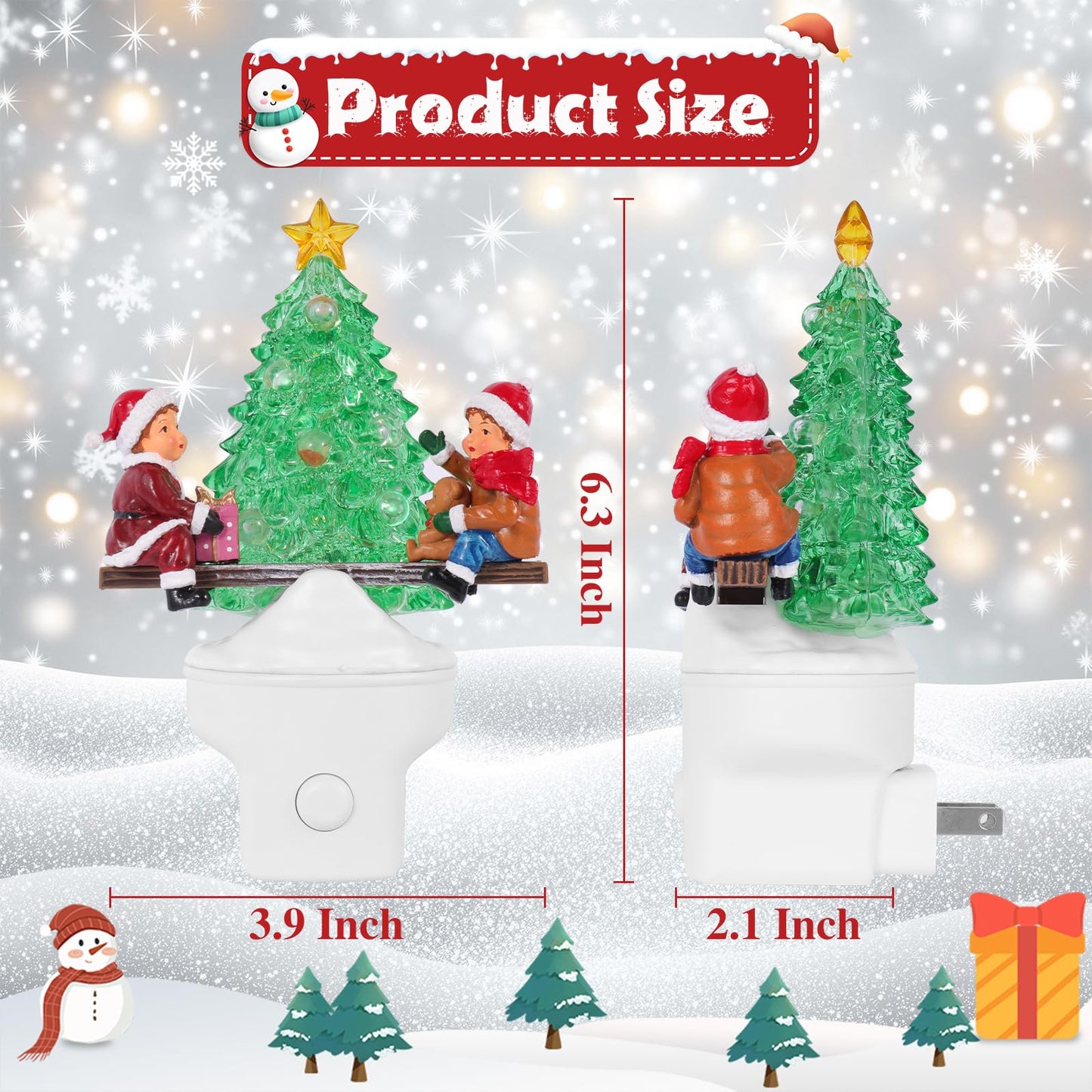 Christmas Night Lights Plug into Wall Christmas Tree Nightlights with USB/Outlet Options, Xmas Tree Night Lights Decorative for Bedroom Living Room Kitchen Nursery Holiday Decorations Gifts (Seesaw)