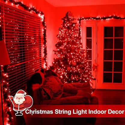 Extra-Long 144FT Solar String Lights for Outside, 2 Pack 400LED Solar Christmas Lights Outdoor, Waterproof Copper Wire with 8 Modes Twinkle Fairy Lights for Tree Garden Christmas Decorations (Red)