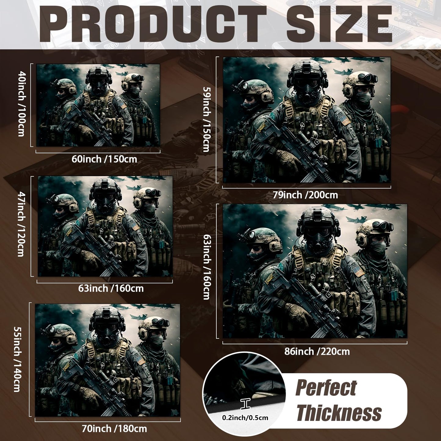 Shooting Game Rug Teen Boys Carpet with Battle Games Element Decoration Mat, War Game Rugs for Boy’s Bedroom Living Room Playroom, Non-Slip Children Gaming Area Rugs (Threesome, 79" x 59")