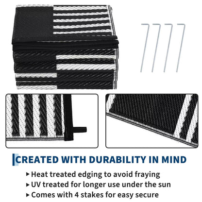 Garvee Waterproof Outdoor Rug 5x8, Checkered Foldable Plastic Straw Patio Camping Rug, Outdoor RV Carpet for Deck Camper Porch Balcony Backyard Picnic Beach Black and White