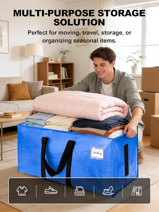 HOMESURE Supports 200lbs Heavy Duty Moving Bags - Strong Zipper & Wrap-Around Handles - Water-Resistant Storage Totes, Durable Alternative to Moving Boxes - 12 Pack - Sky Blue
