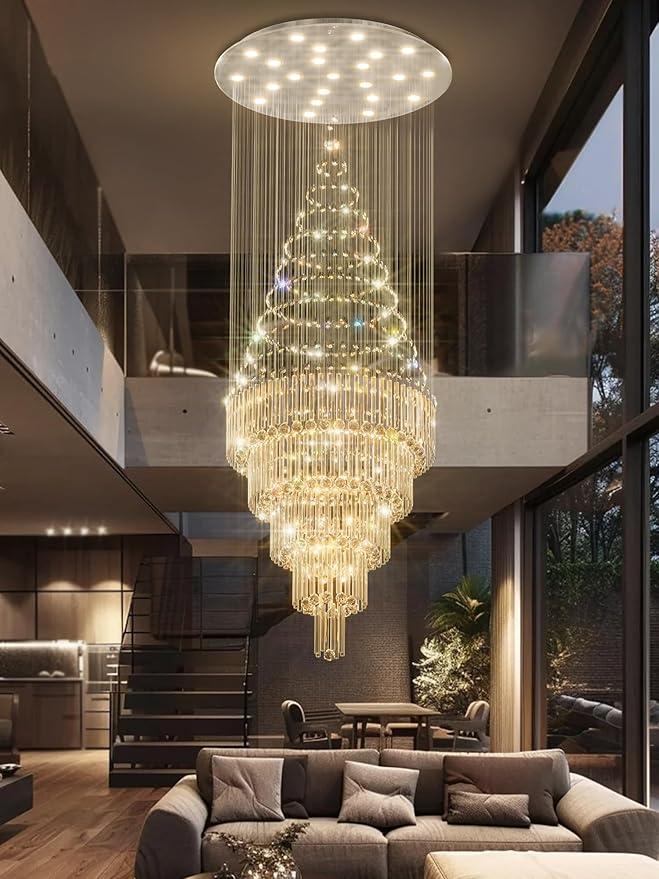 Flashing God D40''X H110'' Modern Foyer Chandeliers for High Ceiling Raindrop Flush Mount Light Fixture for Foyer Crystal Pendant Light Dimmable Lighting with Remote Straircase Fixture