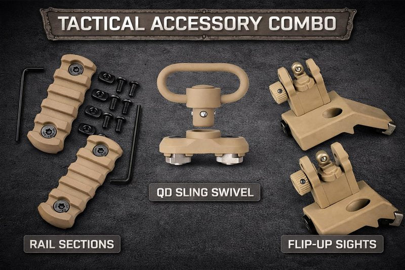 5 Slots Rail Section for M Lok Five Slots Rail Picatinny Rail Set of 2 Pieces Mlok Rail Red (Pack of 2-5 Slots & Flip Up Sights, Attachment)