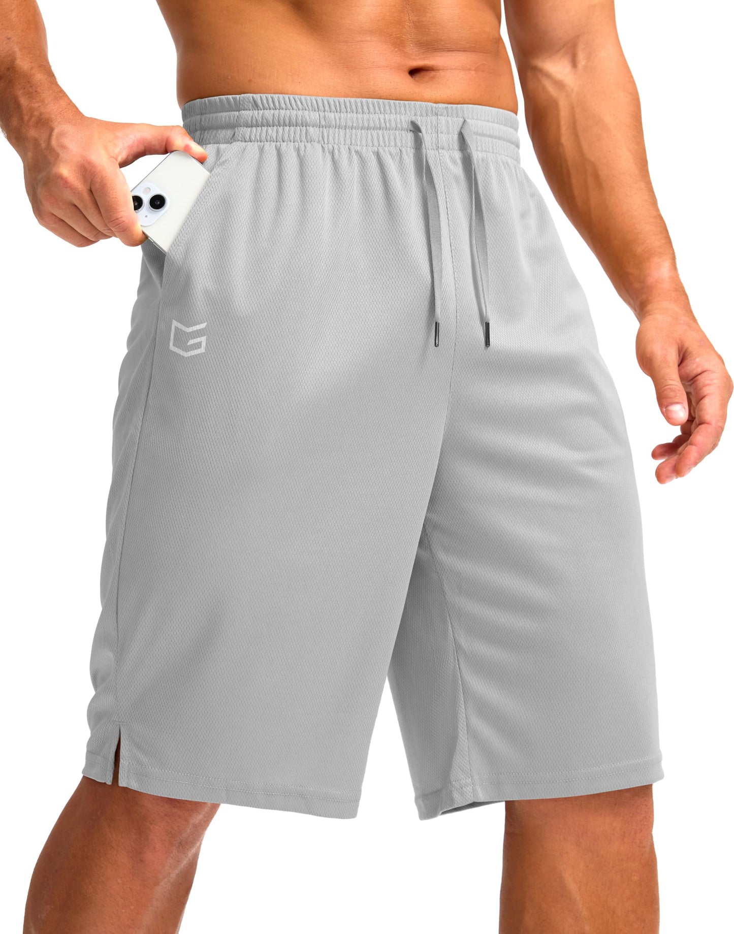 G Gradual Men's Athletic Shorts with Pockets 9" / 11" Long Basketball Shorts Lightweight Quick Dry Gym Workout Shorts for Men(Light Gray,M)
