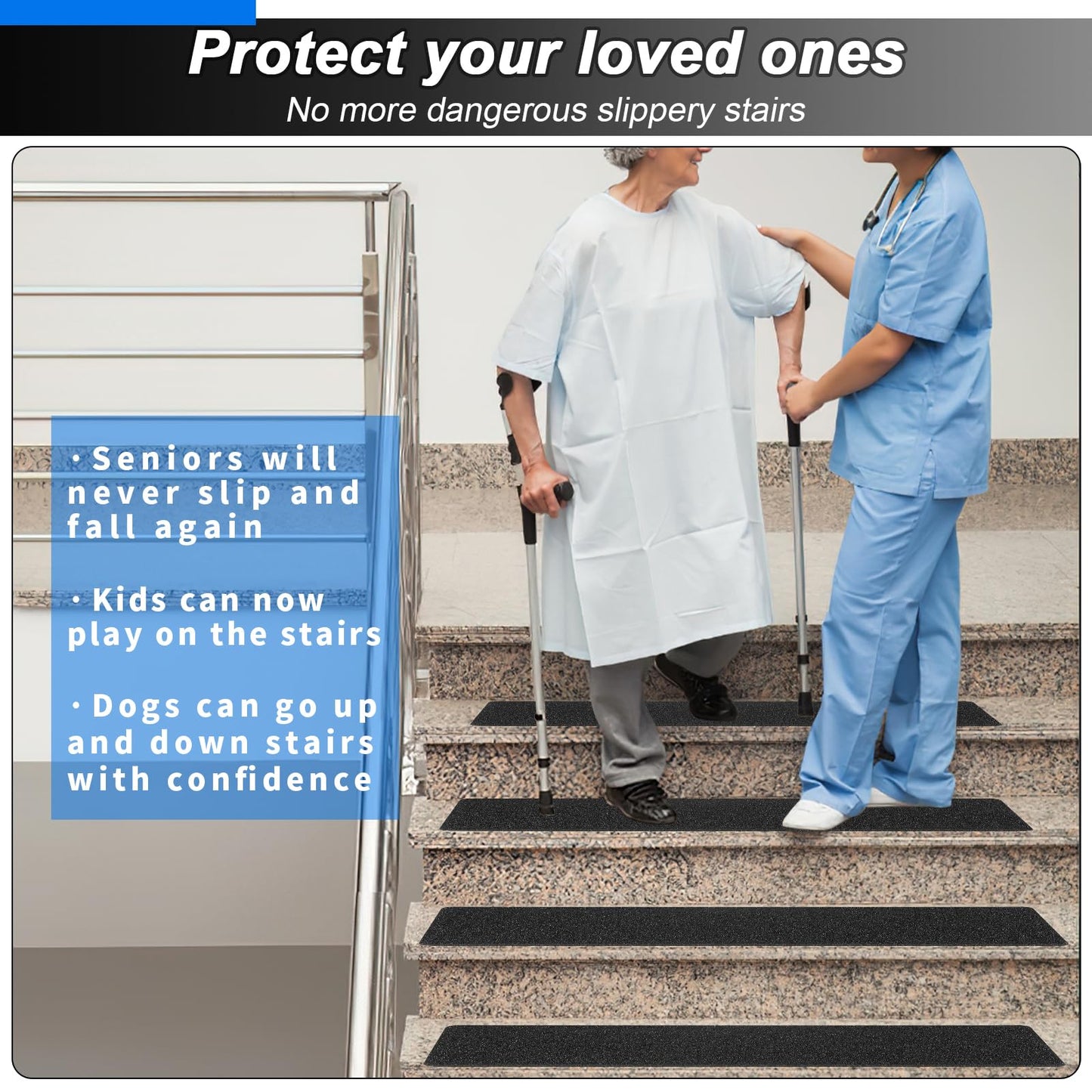 SMILOOL Outdoor Stair Treads Non-Slip Step Strips for Wooden Steps 5 Pack 6” x 24” Anti Slip Grip Tape Precut for Outside Stairs, Non Skid Stair Tread Mats Weather Resistant for Outdoors, Black