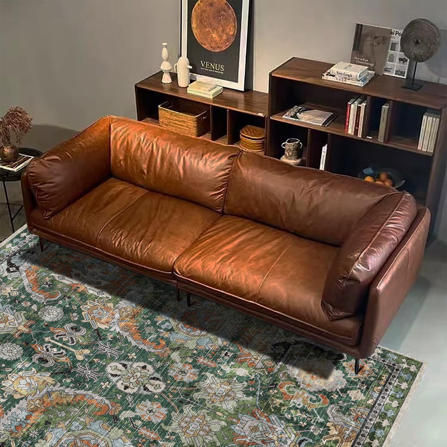 RUGSURE Washable Area Rugs - Perfect for Living Room, Bedroom, Kids Room, Nursery - Stain & Water Resistant Non-Slip, Pet & Child Friendly, Vintage Tribal Area Rugs (Green, 3' x 5 ')