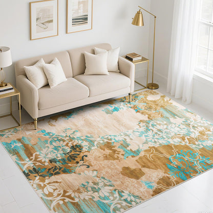 CRYPTOLITE Abstract Area Rug Washable Rug with Non-Slip Backing Low Pile Area Rugs for Living Room, Bedroom, Dining Room,4x6, Orange-Yellow