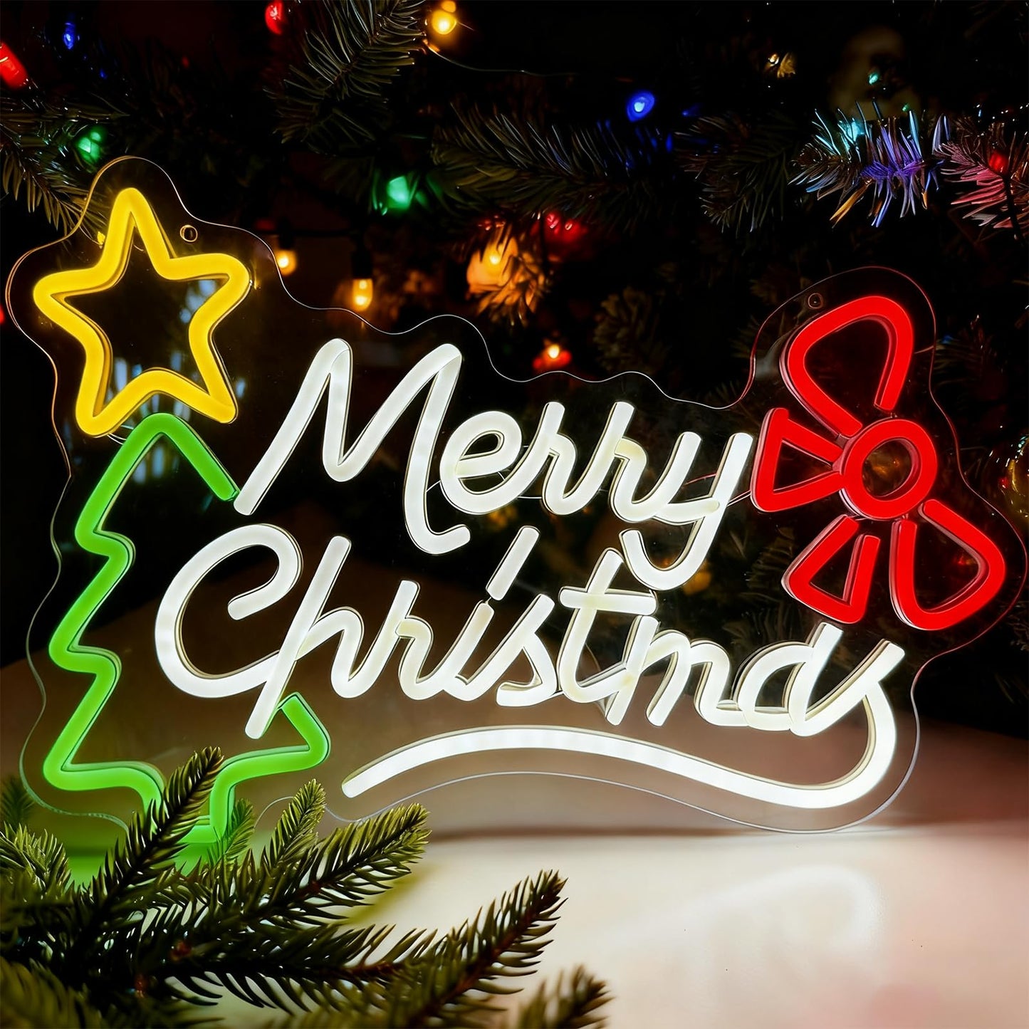 RumonZS Merry Christmas Neon Sign Dimmable Christmas Neon Lights Xmas Wall Decor USB Powered Led Lights Xmas Party Bar Pub Club Winter Holiday Home Living Window Bedroom Festival Gift Decorations