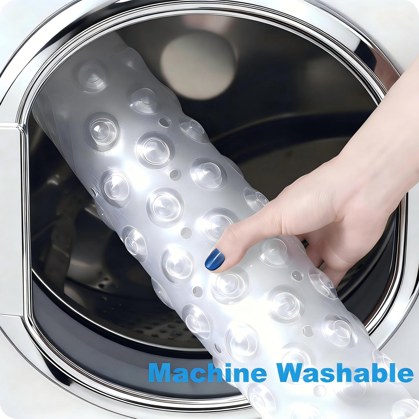 Anti Slip Bathtub Mat,Non Slip Bath Mat,16x35 Inch Extra Long Tub Mat,Machine Washable Bathroom Shower Mat with Suction Cups and Drainage Holes,Soft on Feet (White)