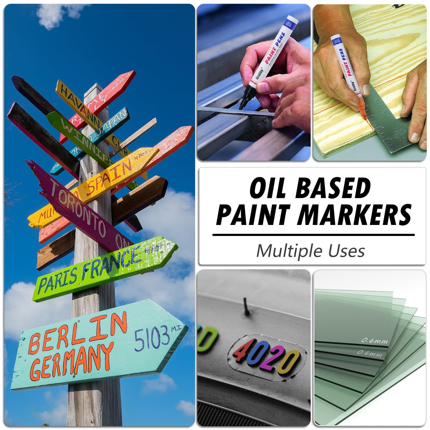 Brown Paint Markers, 8 Pack Oil-Based Waterproof Quick Dry Permanent Paint Pen Set for Rocks Painting, Wood, Fabric, Plastic, Canvas, Glass, Mugs, Metal, Tire, Stone, DIY Craft
