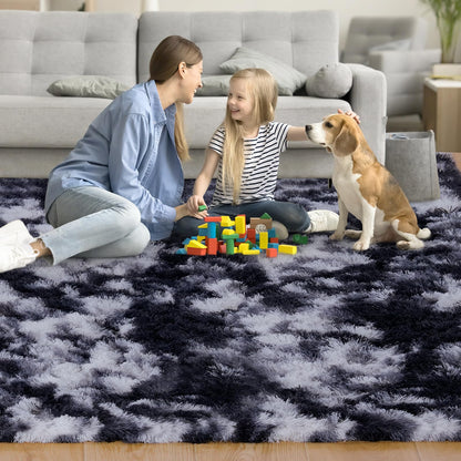 8x10 Area Rugs for Living Room Bedroom, Ultra Soft Fluffy Black and White Large Rug Carpet for Bedroom, Upgrade Non-Slip Fuzzy Shag Plush Rugs for Nursery Boys Girls Kids Room Modern Indoor Home Decor