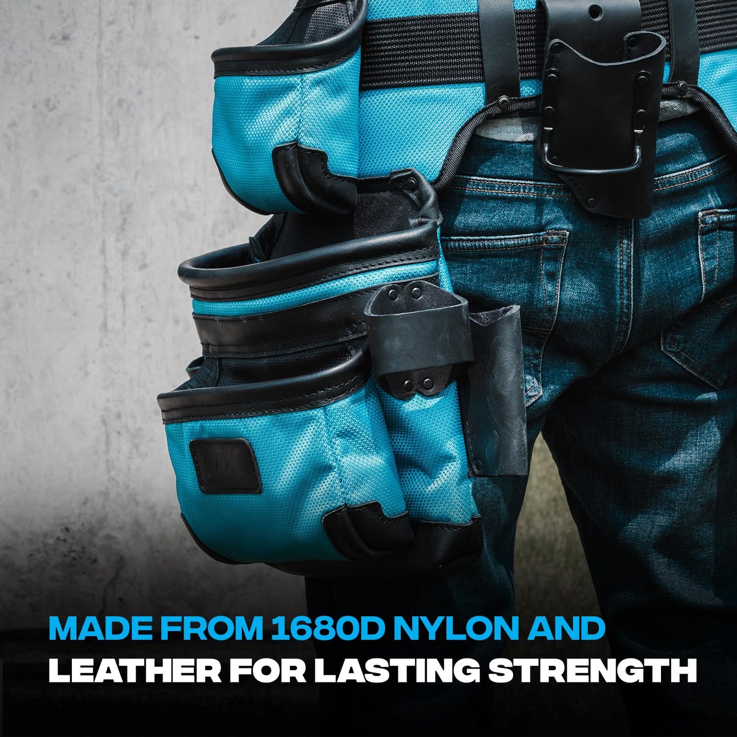 OX Tools Leather & Nylon Memory Foam Padded Straps Tool Belt for Men, Top Grain Leather & Kevlar Reinforcements Construction Rig, Perfect for Carpenters, Farmers, Electricians and Construction Worker