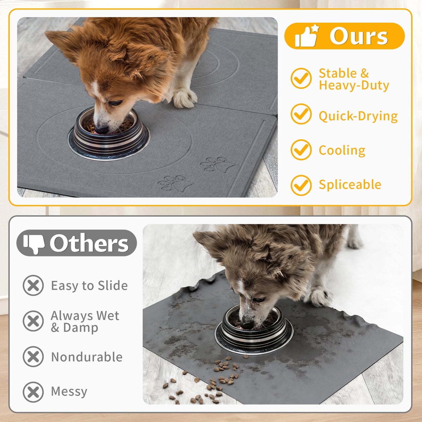 Stone Dog & Cat Food Mat, Bite-Proof Non-Slip Large Diatomaceous Pet Feeding Mat for Puppy Cat, Summer Cooling Quick Drying Dog Cat Water Bowls Mat for Protect Floor (Dark Grey 24" x 16")