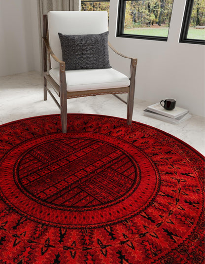 Rugs.com Bokhara Collection Rug – 3 Ft Round Red Medium-Pile Rug Perfect for Kitchens, Dining Rooms