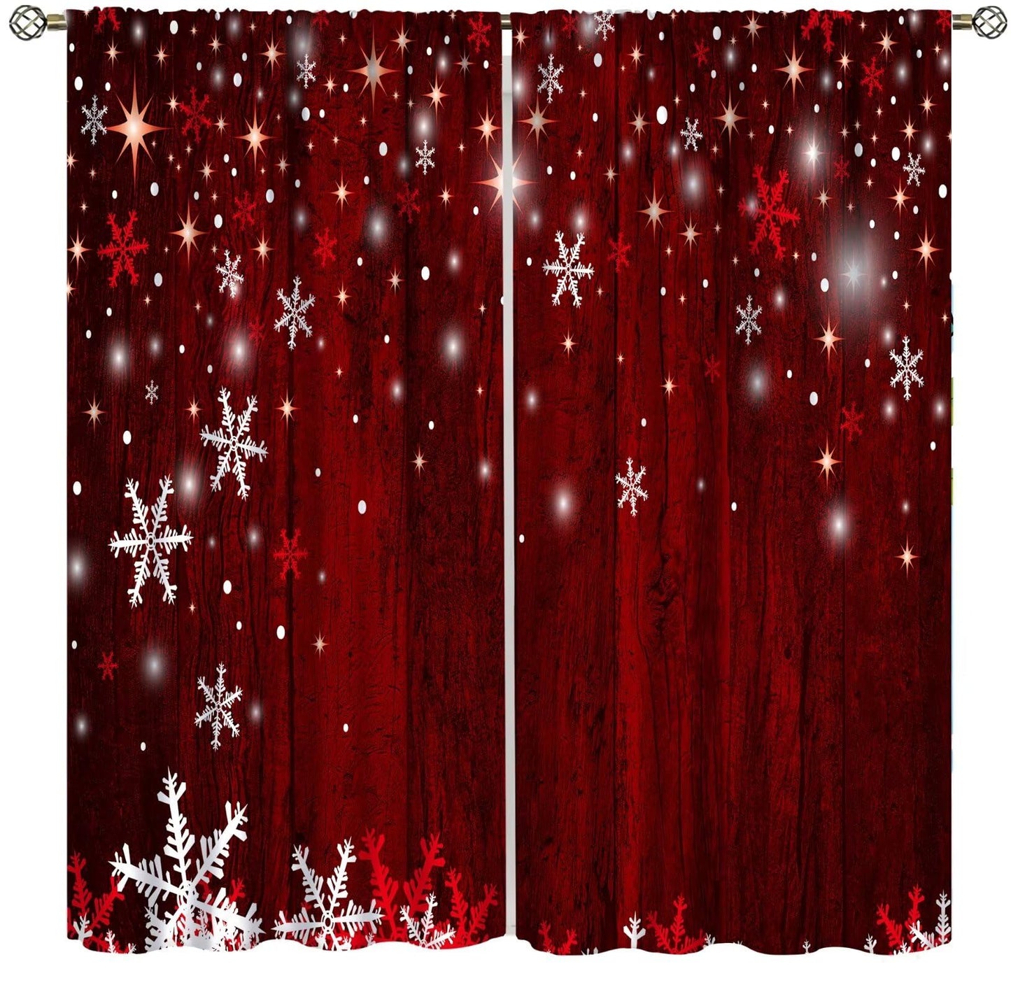 ICMOLYYENLO Christmas Curtains Red Background Snowflakes Merry Christmas and Happy New Year Art Print Curtains Suitable for Bedroom Living Room Insulation Decoration 42x45 Inches