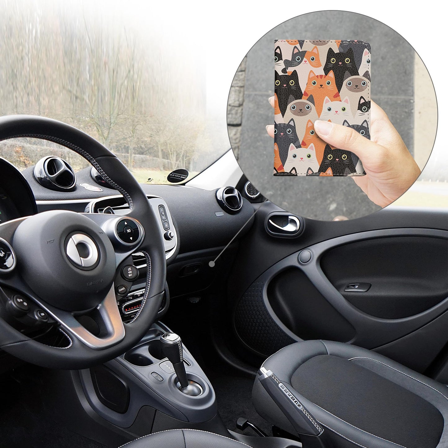 kwmobile Registration and Insurance Holder - Car Document Holder for Vehicle Documents and Cards - PU Leather with Design - Orange/Black/White