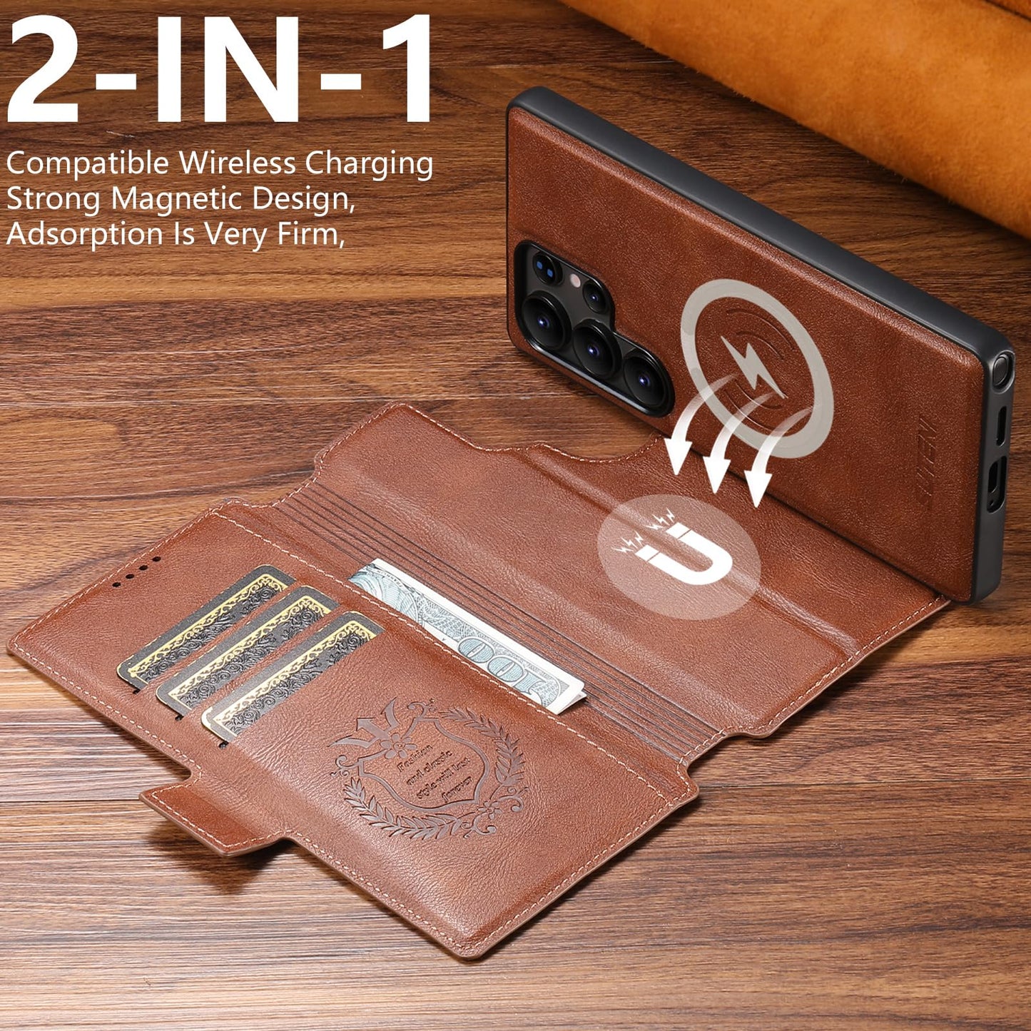 SINIANL for Samsung Galaxy S26 Ultra Leather Wallet Case Compatible with MagSafe Wireless Charging, Detachable Leather Cover with Card Slots Holder, Kickstand, Magnetic for Galaxy S26 Ultra Brown