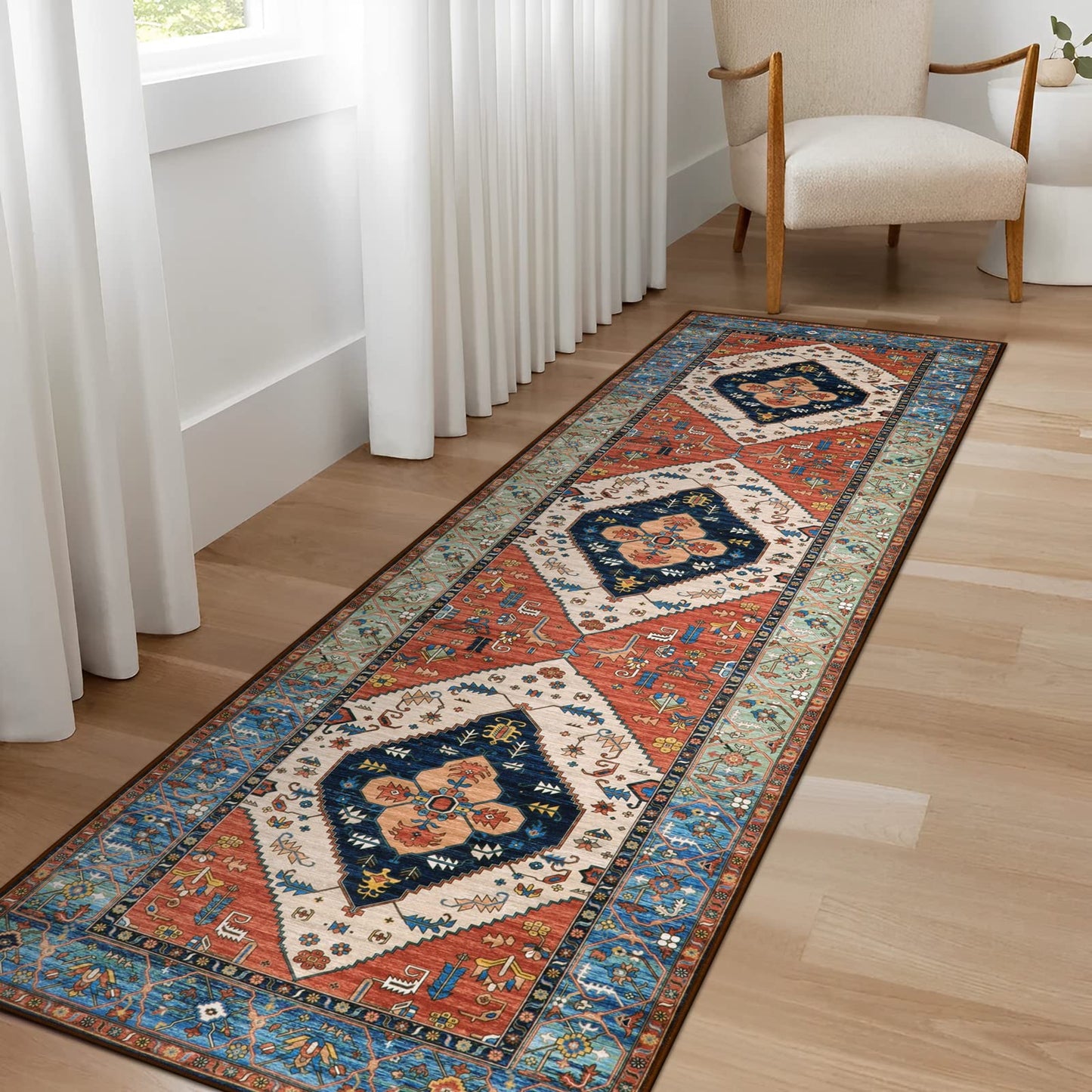 Lahome Boho 2x5 Hallway Runner Rug - Non-Slip Low-Pile Kitchen Washable Runner Oriental Distressed Throw Bathroom Rug Carpet for Entrance Bedroom Laundry Room Adelyn