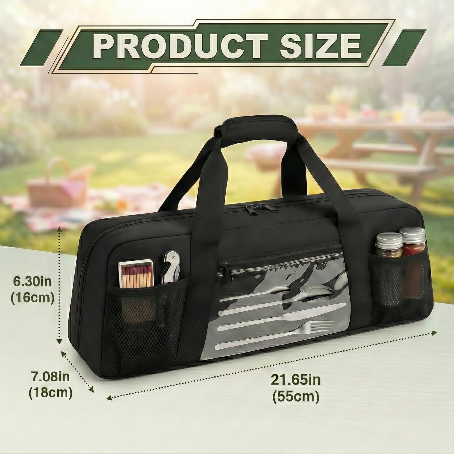 Chrysoippotis Grill Utensil Storage Bag, Large Grill Tool Storage Caddy with Pockets, BBQ Outdoor Tool Storage Bag for Grilling, Camping, Picnic Accessories (22" L×6.5" W×7.2" H, Bag Only)