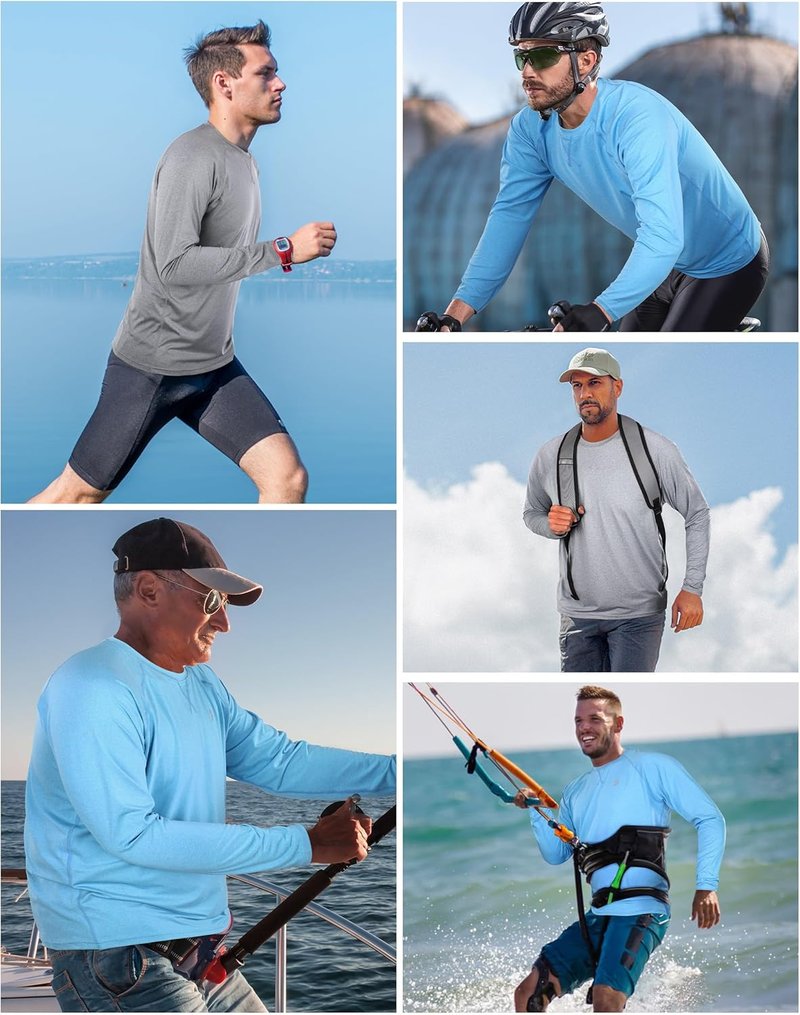 UPF 50+ Sun Shirts for Men - UV Protection Long Sleeve Swim Shirt | Quick Dry Rash Guard for Fishing & Hiking