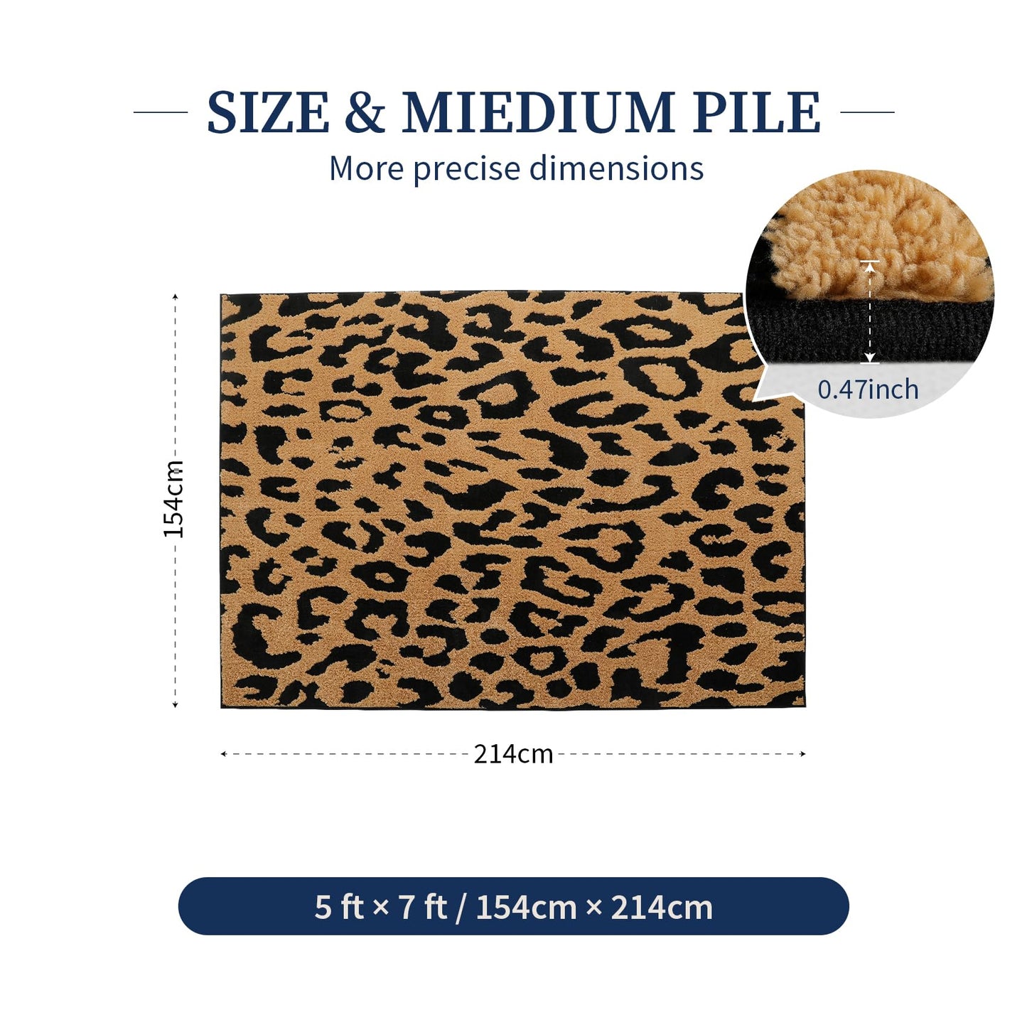 YIHOUSE 5×7 Ft Leopard Area Rugs, Washable High-Low Pile Plush Soft Rug, Non-Slip Non-Shedding Animal Cheetah Carpet for Living Room, Bedroom, Dining Room, Nursery, Home Decor