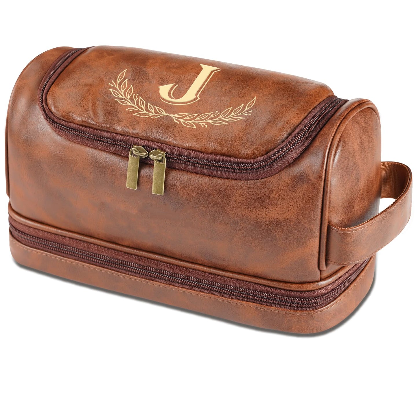 Sparklove Personalized Gifts for Men -Personalized Initial Toiletry Bag with Laser Engraved Monogram - Leather Travel Kit Shaving Organizer - Unique Present for Him, Husband, Boyfriend, Dad