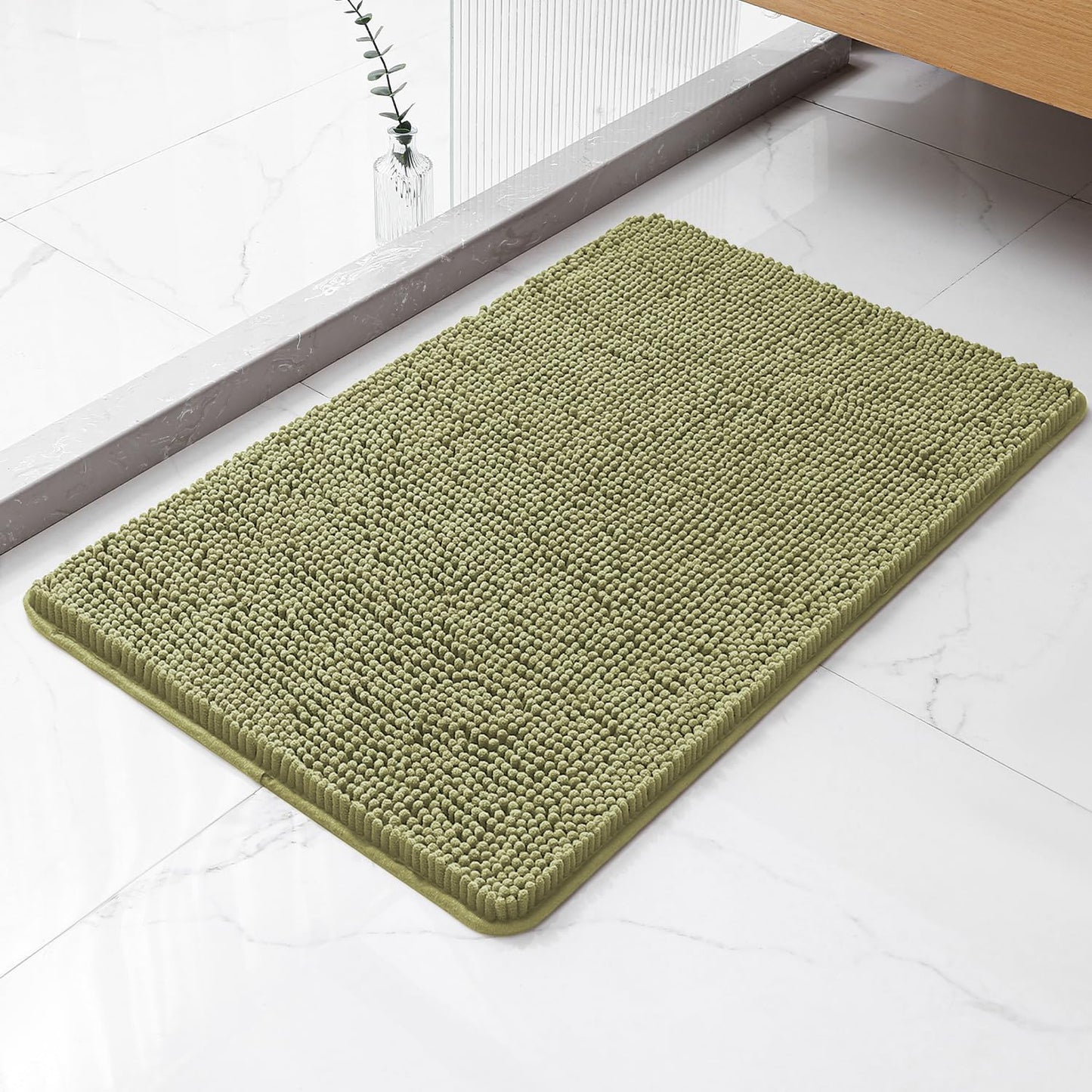 Kildoss Sage Green Bathroom Rugs 20"x32" - Thick Plush Chenille Non-Slip Bath Mat - Absorbent, Washable, Soft Decor for Sink, Shower, Tub, Kitchen, Home Accessories