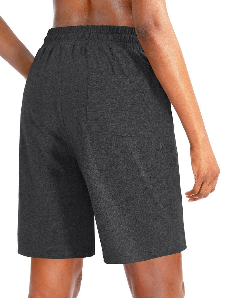 Viodia Women's Bermuda 9" Long Shorts with Pockets Cotton Sweat Lounge Shorts for Women Jersey Athletic Knee Length Shorts for Summer Black camo S