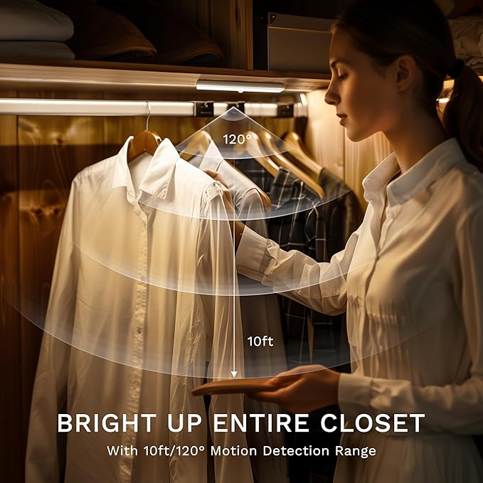 6 Pack LED Motion Sensor Lights, 10 LED Closet Battery Operated Lights, Stick-On Anywhere Magnetic Night Light Bar, Led Safe Light Indoor for Closet Stairs Wardrobe Under Cabinet