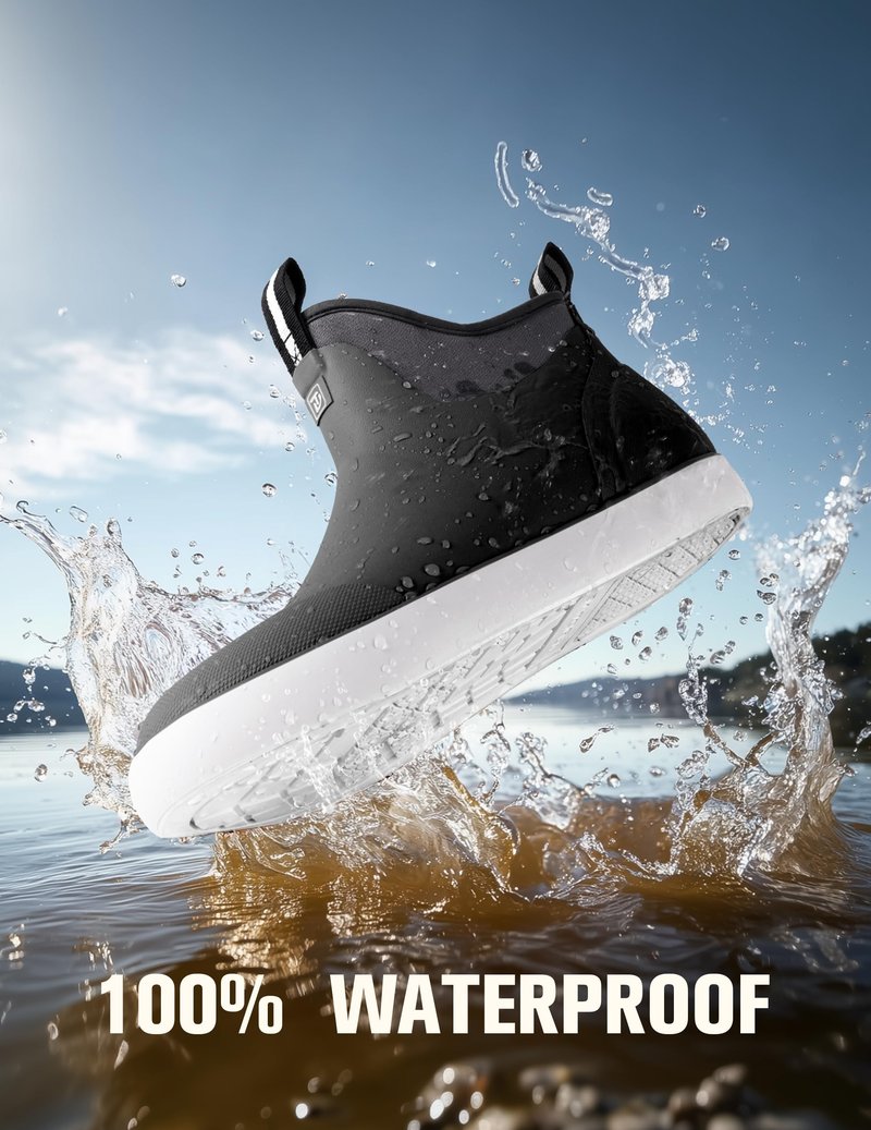 Trudave Deck Boots for Men, Waterproof Rain Boots with High Traction, Slip On Saltwater Fishing Boots Neoprene Rubber Ankle Boots for Boating Sailing