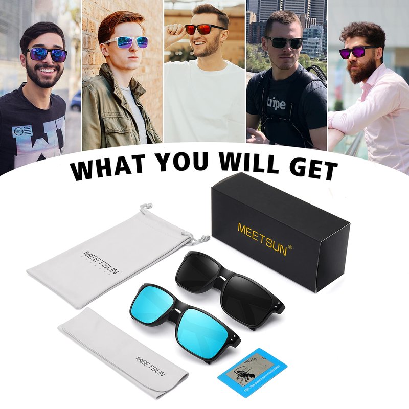 MEETSUN Polarized Sunglasses for Men Women Sports Driving Fishing Glasses UV400 Protection 3Pack-Black+Blue+G15 Lens