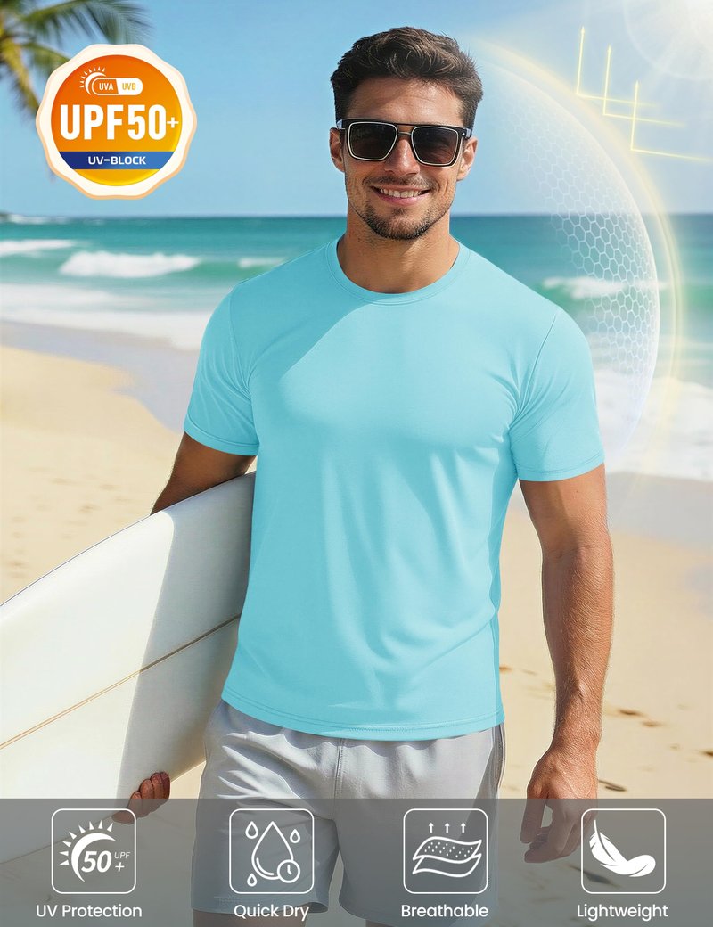 Mens Short Sleeve Sun Shirts Lightweight Shirts Moisture Wicking UPF 50+ Workout Running Shirt Dry Fit Active T-Shirt Lake Blue