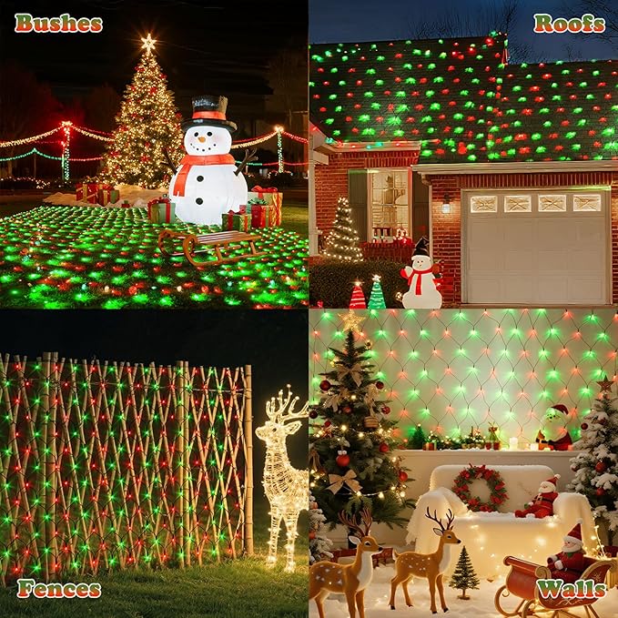 LitHome 21FT x 5FT Christmas Net Lights Outdoor, 360 LED Red Green Bush Lights with 8 Modes, Connectable Waterproof Net Mesh Light Dark Green Wire for Bushes Shrubs Outdoor Christmas Holiday Decor