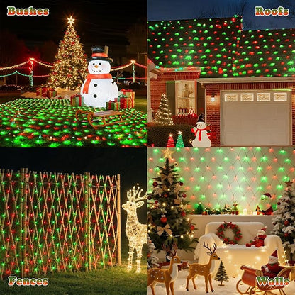 LitHome 21FT x 5FT Christmas Net Lights Outdoor, 360 LED Red Green Bush Lights with 8 Modes, Connectable Waterproof Net Mesh Light Dark Green Wire for Bushes Shrubs Outdoor Christmas Holiday Decor