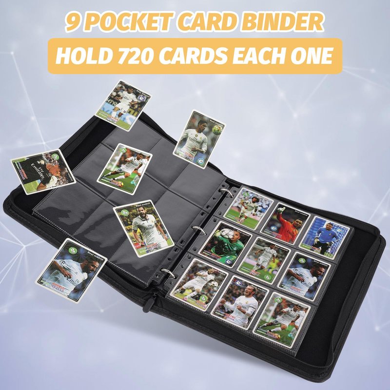GERMUN 3 Ring 9 Pocket Zipper Card Binder, 720 Double Sided Standard PU Trading Card Album Folder for TCG & Sports Cards, Not Fit Top Loaders (Dimond Blue)