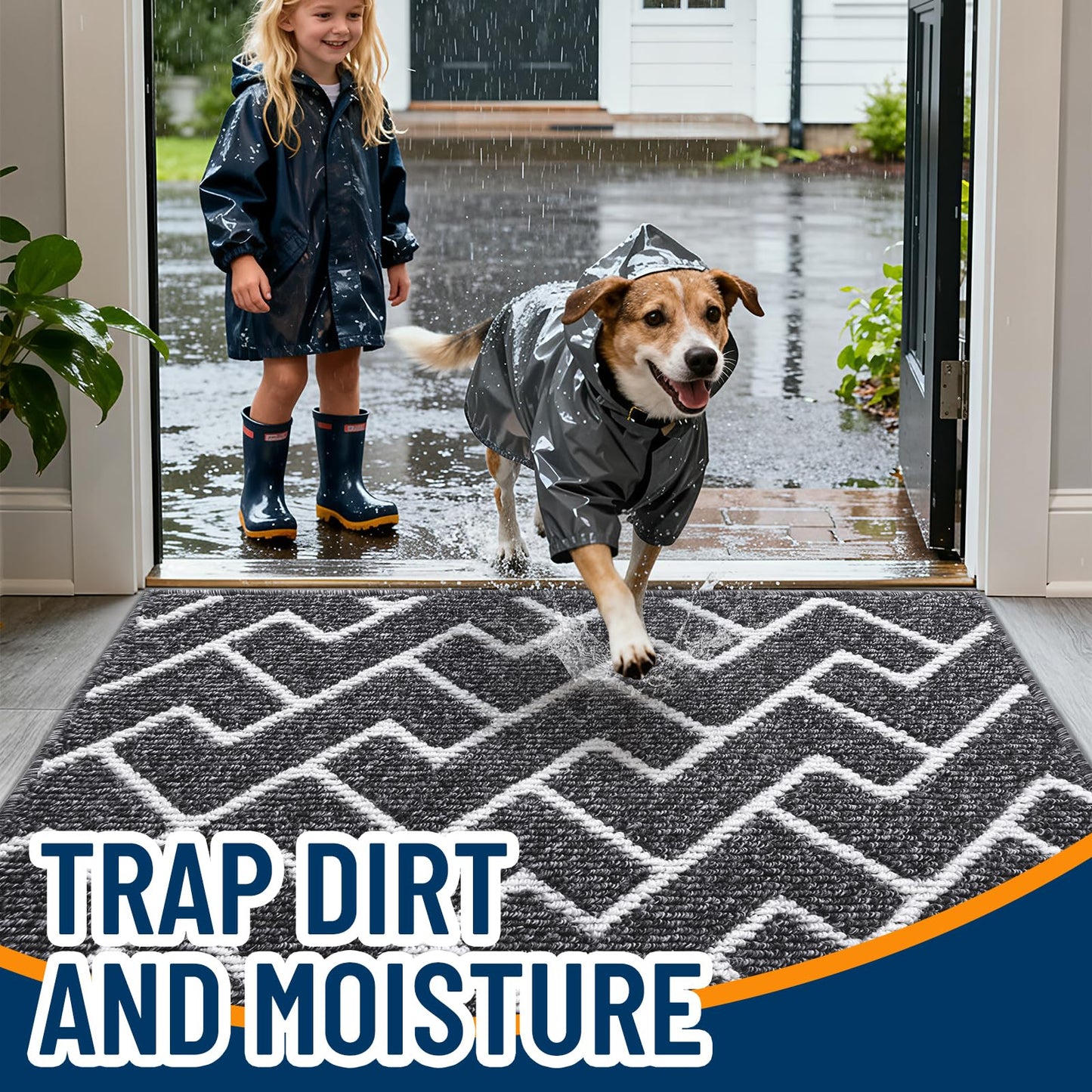 OLANLY Front Door Mat, Non-Slip Rubber Backing, Dirt Resistant and Absorbent, Washable, Easy to Clean Low-Profile Indoor Doormat for Back Door, Entryway, Inside Entrance, 71x47, Black
