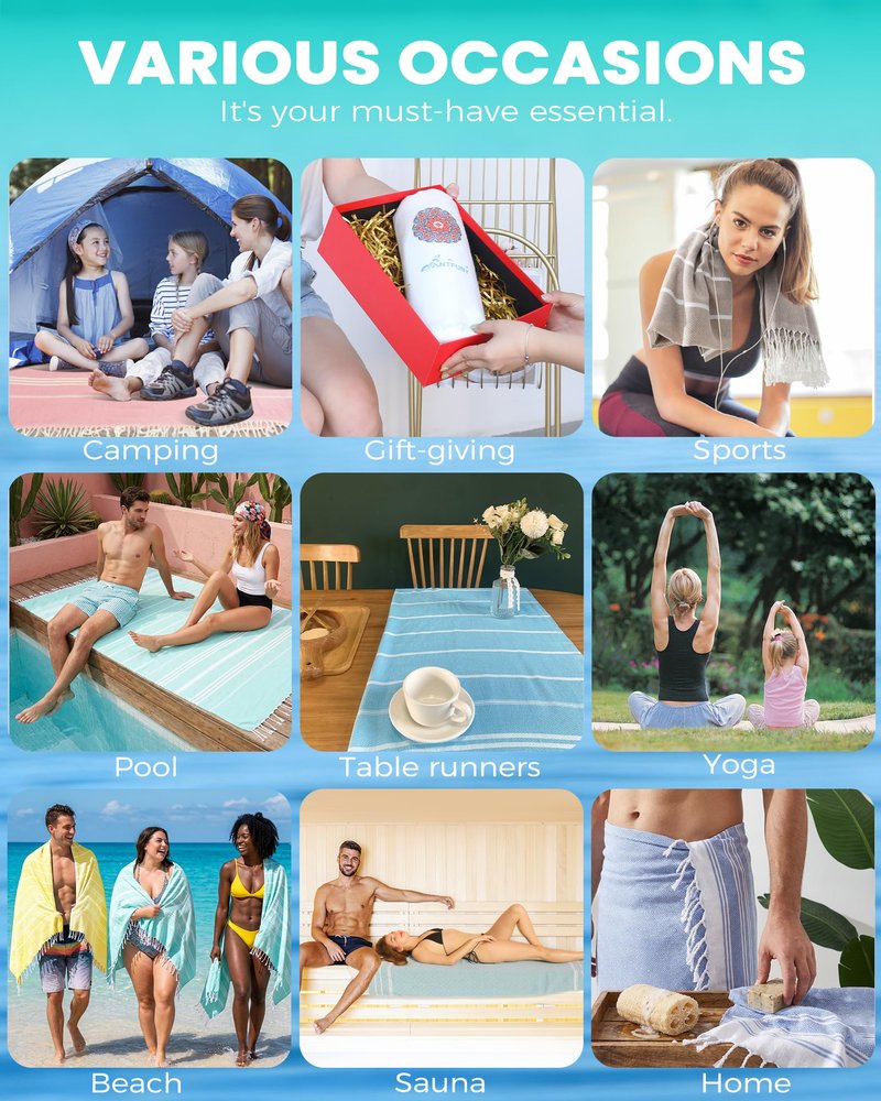 Antfuny Table Runner Boho Rustic, Turkish Beach Towel, Quick Dry, Sand Free, Extra Large Bath Towel, Lightweight for Adult Pool, Beach, Travel, Sandproof, Cute Compact Men Women Birthday Gifts