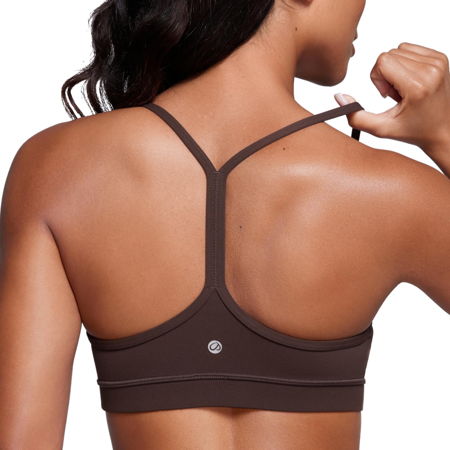 CRZ YOGA Butterluxe Y Back Sports Bras for Women - Padded Racerback Low Impact Spaghetti Thin Strap Workout Yoga Top Hot Fudge Brown X-Large