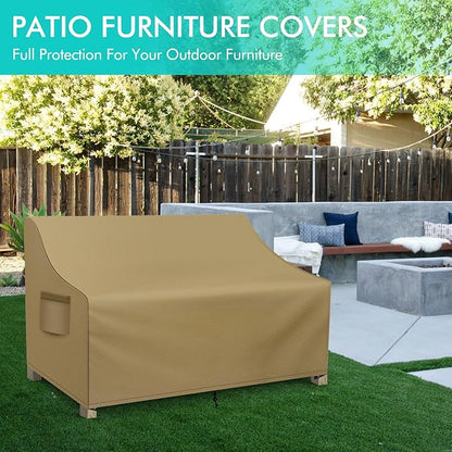 WLEAFJ Patio Sofa Cover Waterproof, 3-Seater Outdoor Sofa Cover, Heavy Duty Deep Lounge Loveseat Cover, Large Lawn Patio Furniture Covers with Air Vent, 78’’ W x 33’’ D x 32’’ H, Khaki