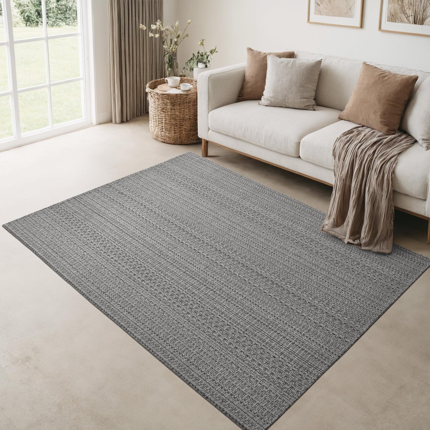 MatEssenz 3x5 ft Area Rug - Machine Washable Non-Slip Boho Rug for Living Room, Woven Rug for Bedroom, Dining Room, Home Office - Soft, Lightweight, Stain-Resistant, Soundproof - Grey