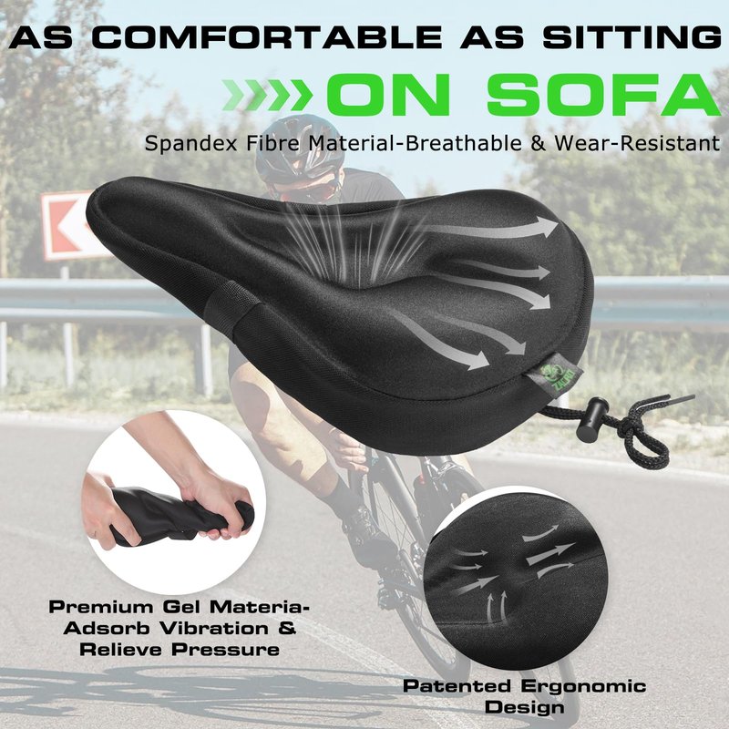 Zacro Bike Seat Cushion - Gel Padded Cover for Men Women Comfort, Extra Soft Exercise Bicycle Compatible with Peloton, Stationary or Cruiser Seats