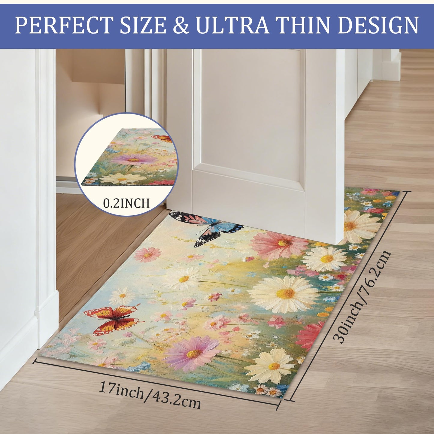 CXULIN Wildflowers Front Door Mat,Anti-Slip Spring Butterflies Entrance Indoor Rug Mat,Low Profile Door Mat Entrance,Doormats for Home Kitchen Bedroom Porch, Hallways 30 x 17 Inch