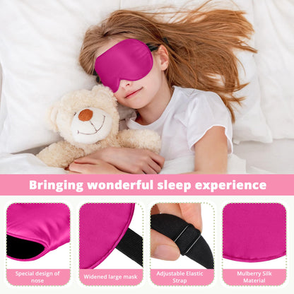 Kids Sleep Mask Eye Cover, 100% Real Natural Pure Silk Eye Mask with Adjustable Strap, Blindfold Kids Eye Mask for Sleeping, Eye Shade for Boys Girls and Adult, Pressure-Free Comfort (Black)